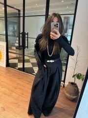 Pileli crep baggy pantolon