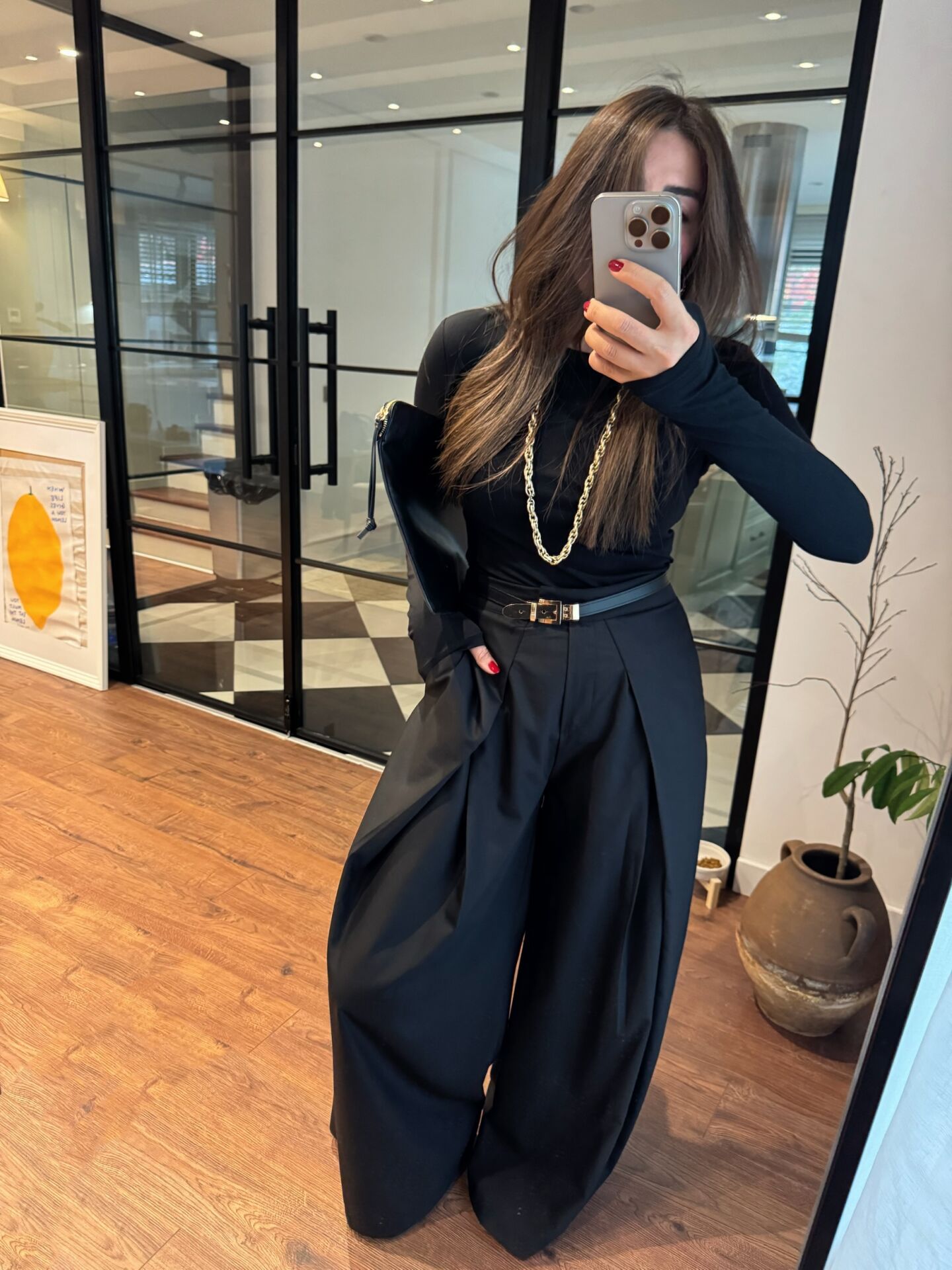 Pileli crep baggy pantolon