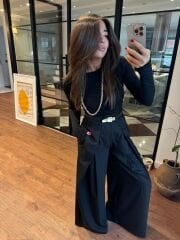 Pileli crep baggy pantolon