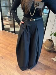 Pileli crep baggy pantolon