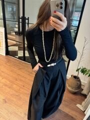 Pileli crep baggy pantolon