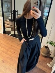 Pileli crep baggy pantolon