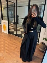 Pileli crep baggy pantolon