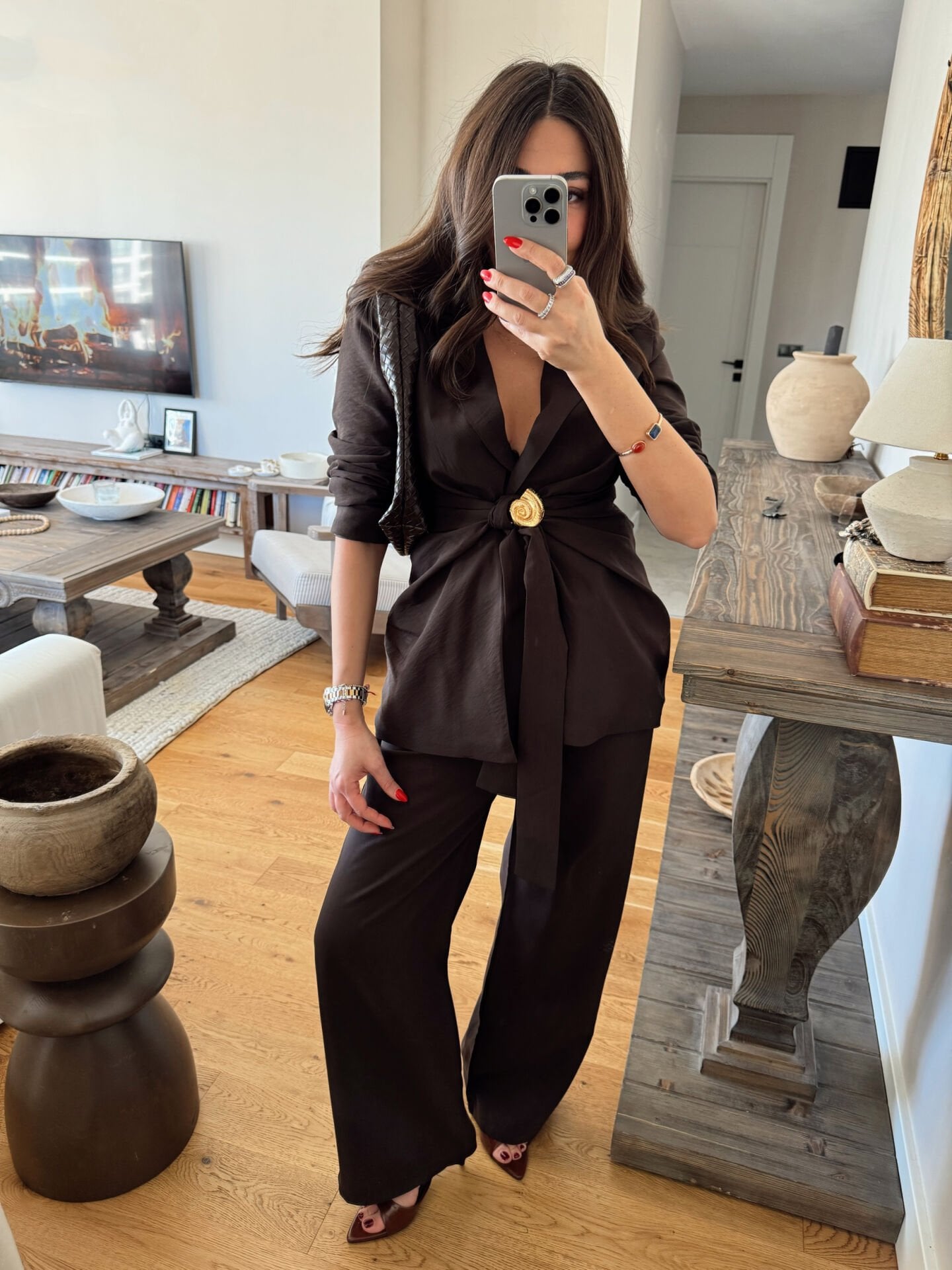 Midye tokalı tensel takım acı kahve