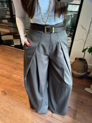 Pileli crep baggy pantolon kahve