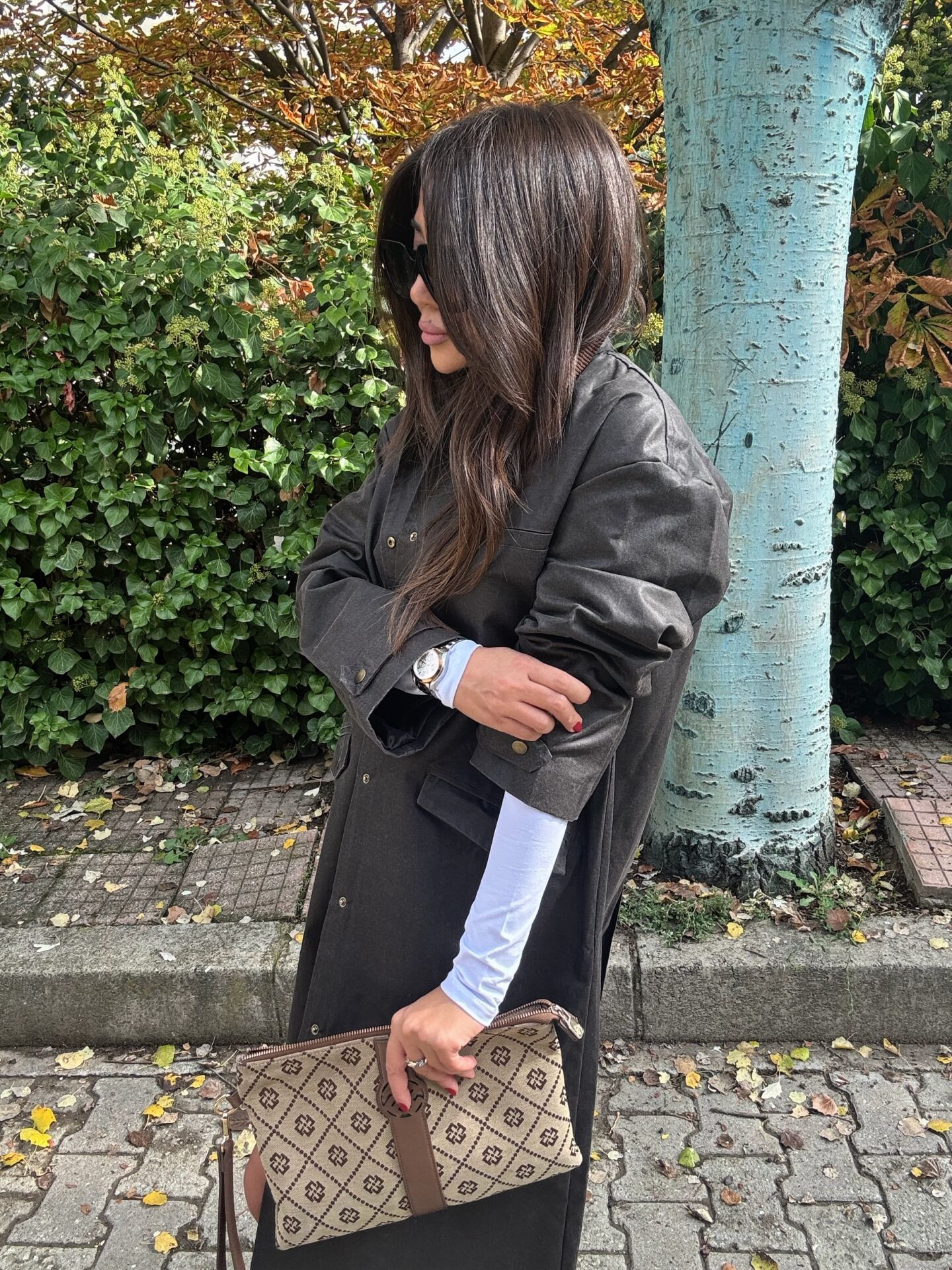 Brb muadil uzun mumlu trench coat