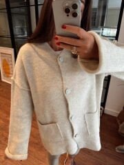 Cashmere yumuşak dokulu ceket hırka taş renk