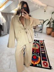 Tensel kumaş kimono takım taş renk