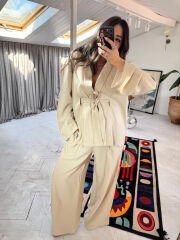 Tensel kumaş kimono takım taş renk