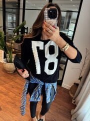 87 Siyah Kabartma Motifli Triko