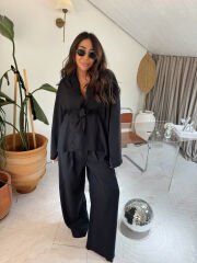 Tensel kumaş kimono takım siyah