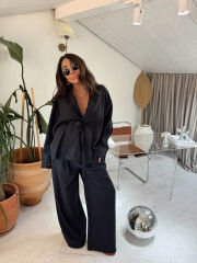 Tensel kumaş kimono takım siyah