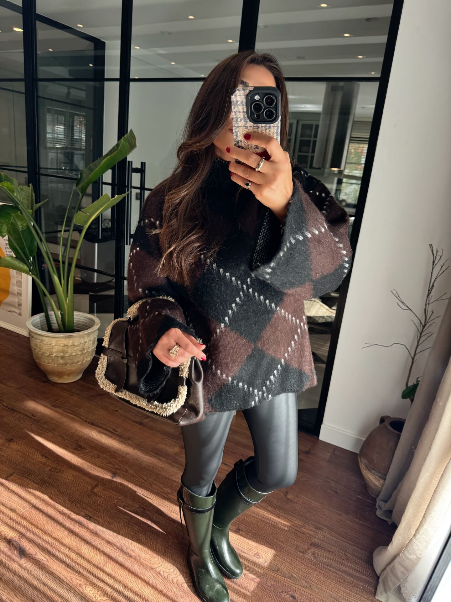 Cashmere balıkçı yaka ekoseli triko