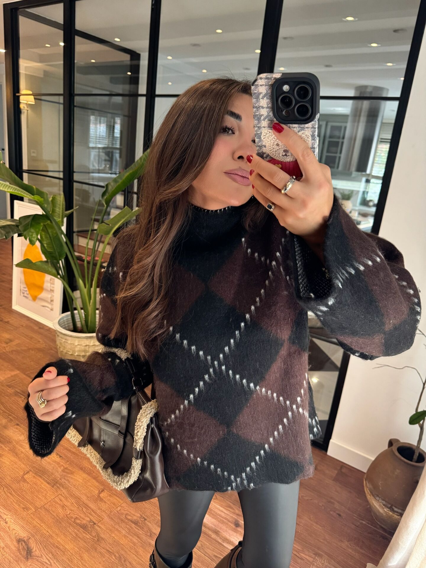 Cashmere balıkçı yaka ekoseli triko