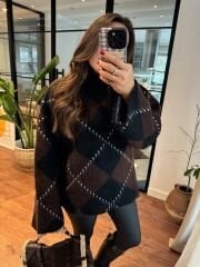 Cashmere balıkçı yaka ekoseli triko