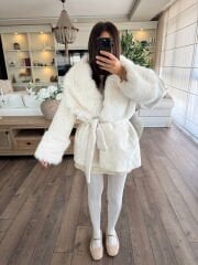 Kürk detay sakallı kaşe kaban