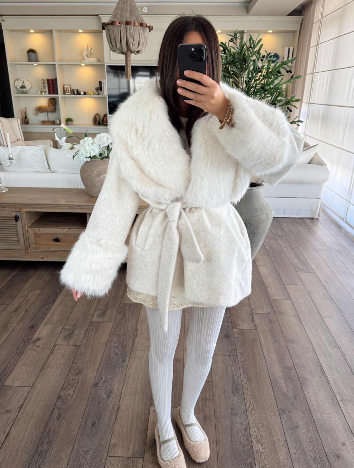 Kürk detay sakallı kaşe kaban