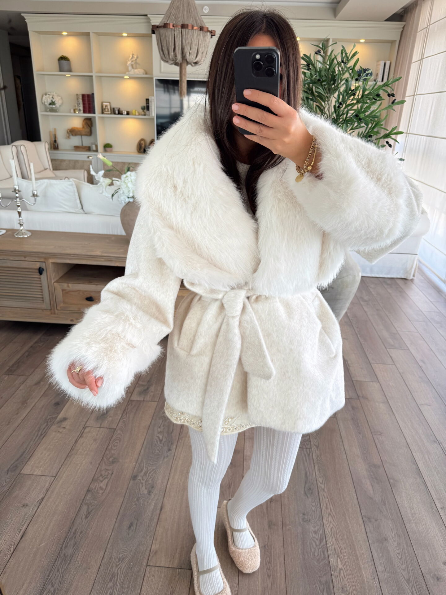 Kürk detay sakallı kaşe kaban