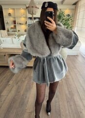 Kürk detay sakallı kaşe kaban