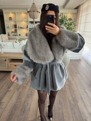 Kürk detay sakallı kaşe kaban