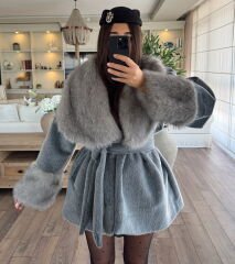 Kürk detay sakallı kaşe kaban