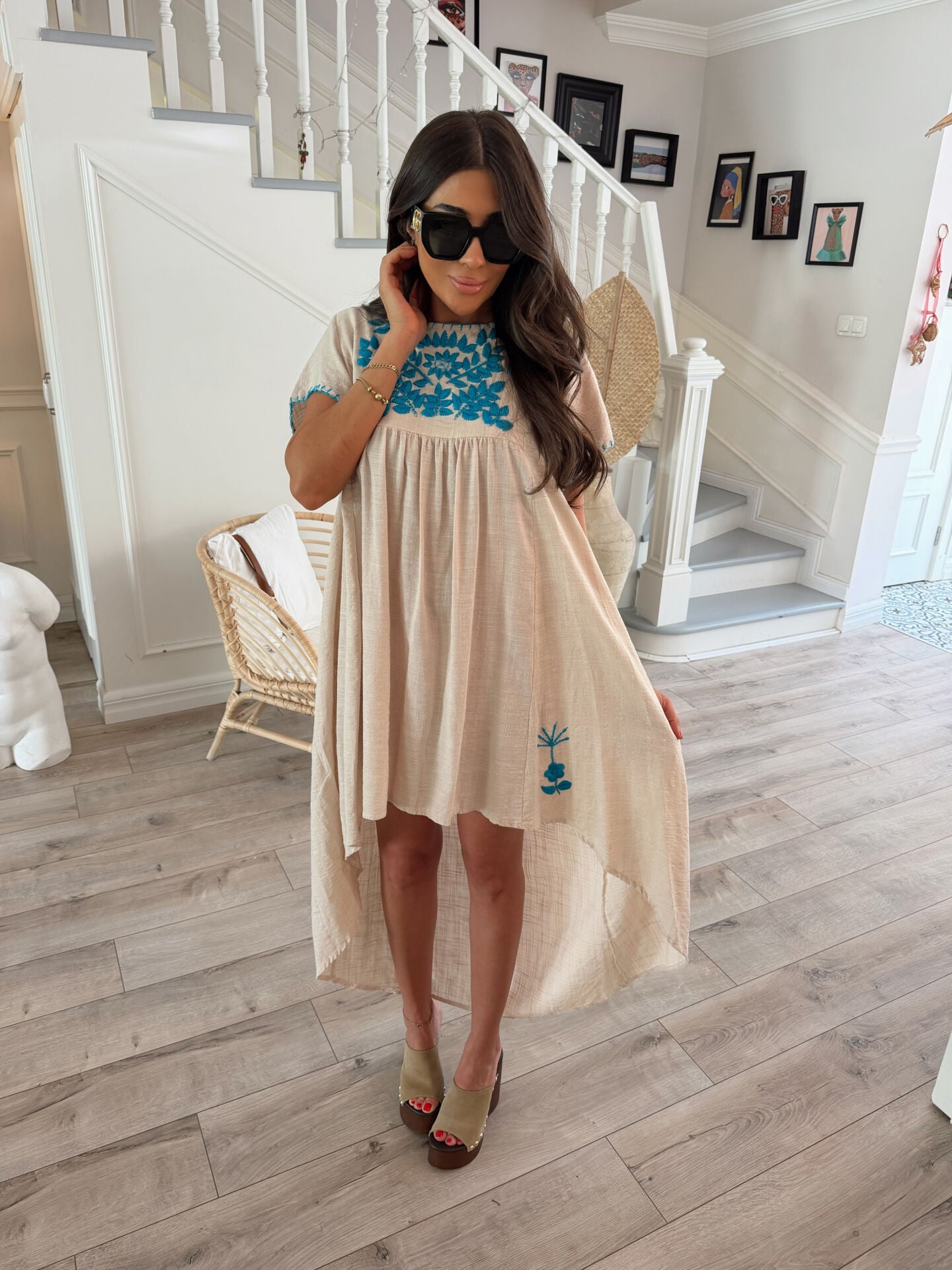COTTON KUMAŞ NAKIŞLI ELBİSE
