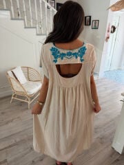 COTTON KUMAŞ NAKIŞLI ELBİSE