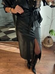 Croco Suni Deri Kuşgözü Biker& Etek Takım