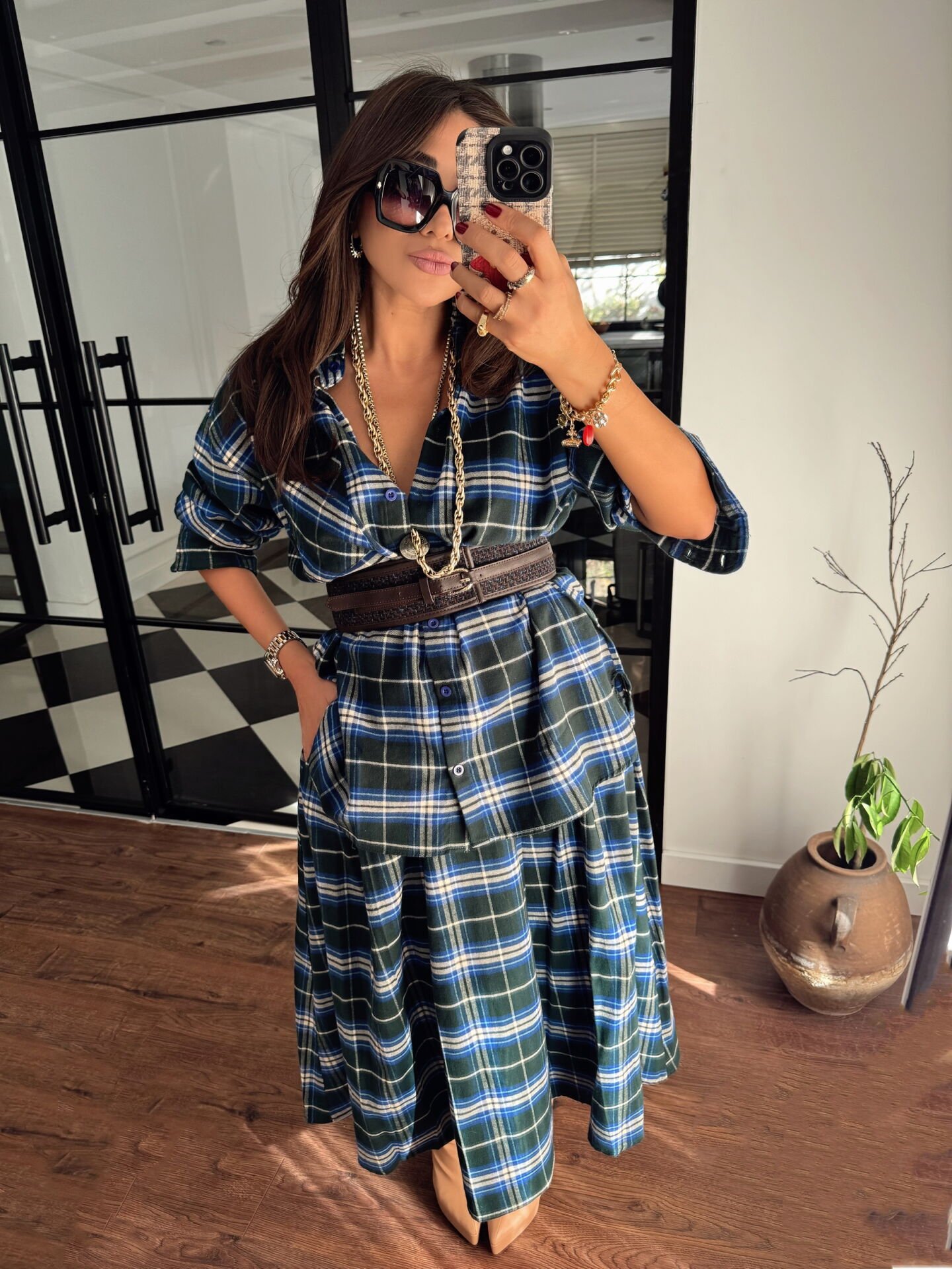 Oduncu kumaş gömlek & closh etek takım