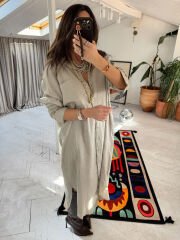 Müslin oversize gömlek elbise taş renk