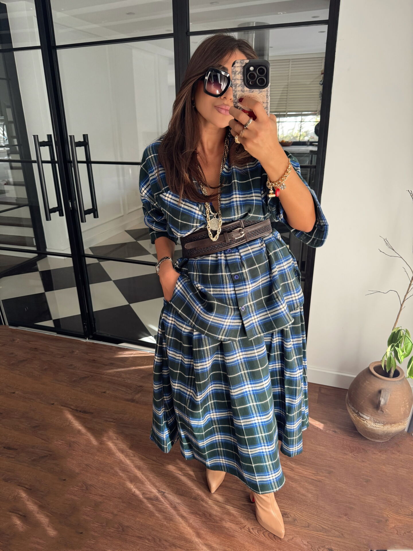 Oduncu kumaş gömlek & closh etek takım