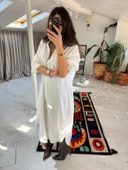 Müslin oversize gömlek elbise ekru