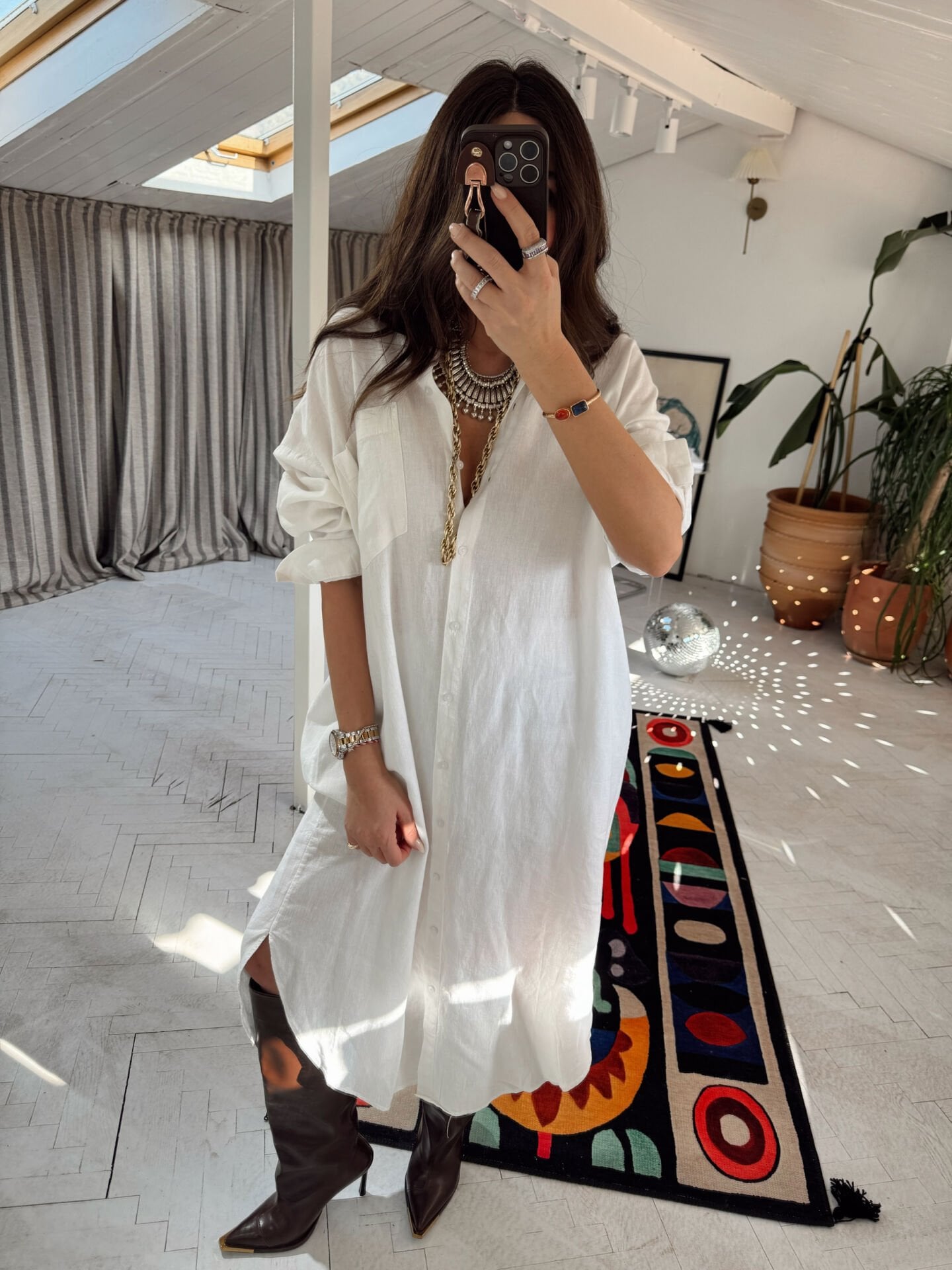 Müslin oversize gömlek elbise ekru