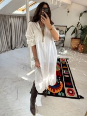 Müslin oversize gömlek elbise ekru