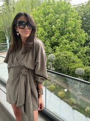 Tensel Şal Yaka Olive Elbise