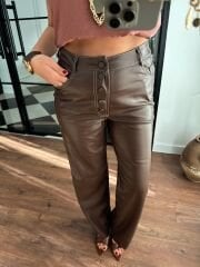 Acı Kahve Kargo Deri Pantolon