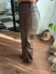 Acı Kahve Kargo Deri Pantolon