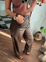 Acı Kahve Kargo Deri Pantolon