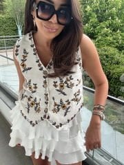 Otantik Nakışlı Keten Yelek