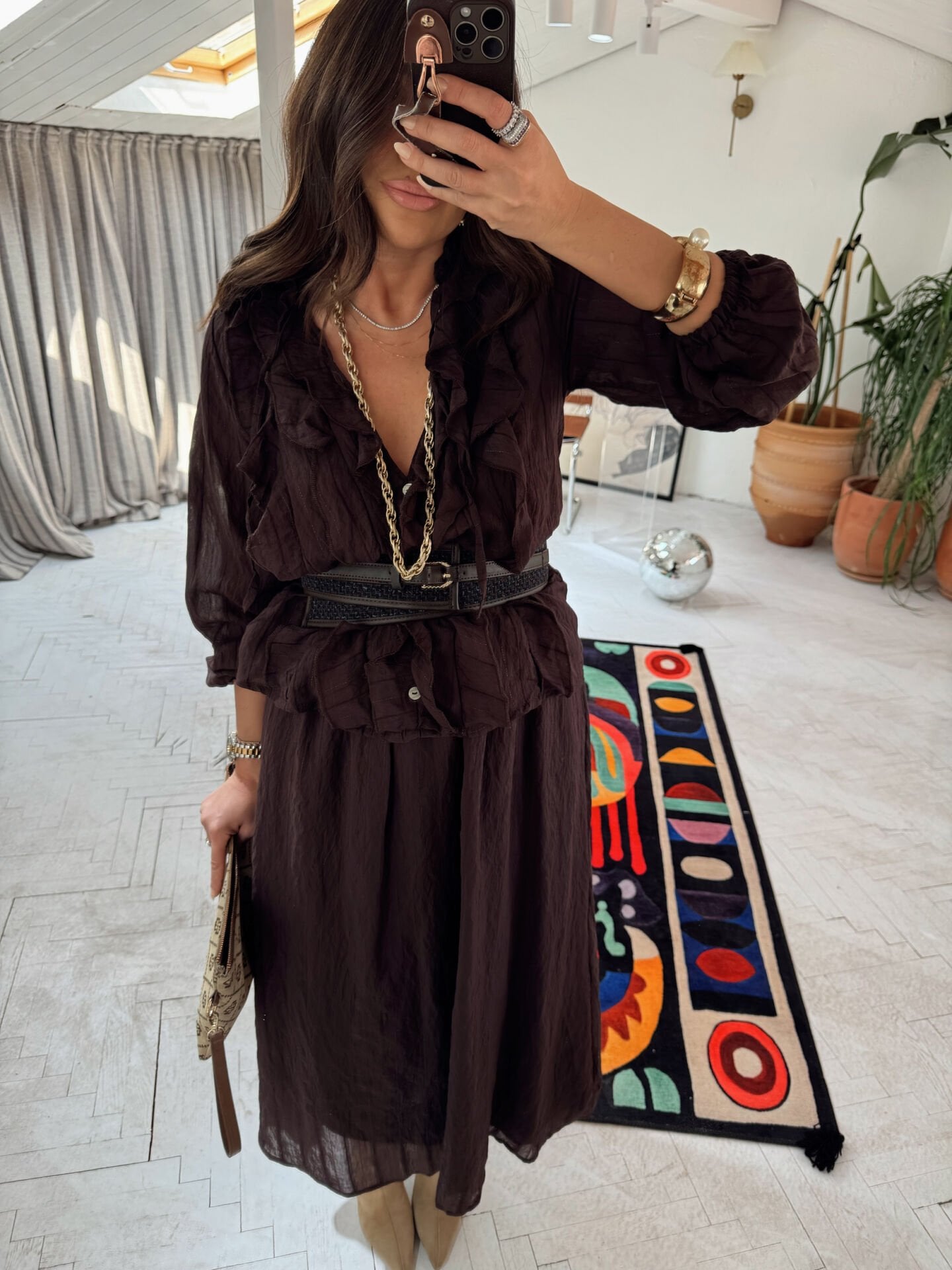 Fırfırlı şifon etek &gömlek takım