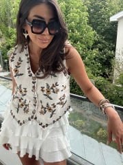 Otantik Nakışlı Keten Yelek