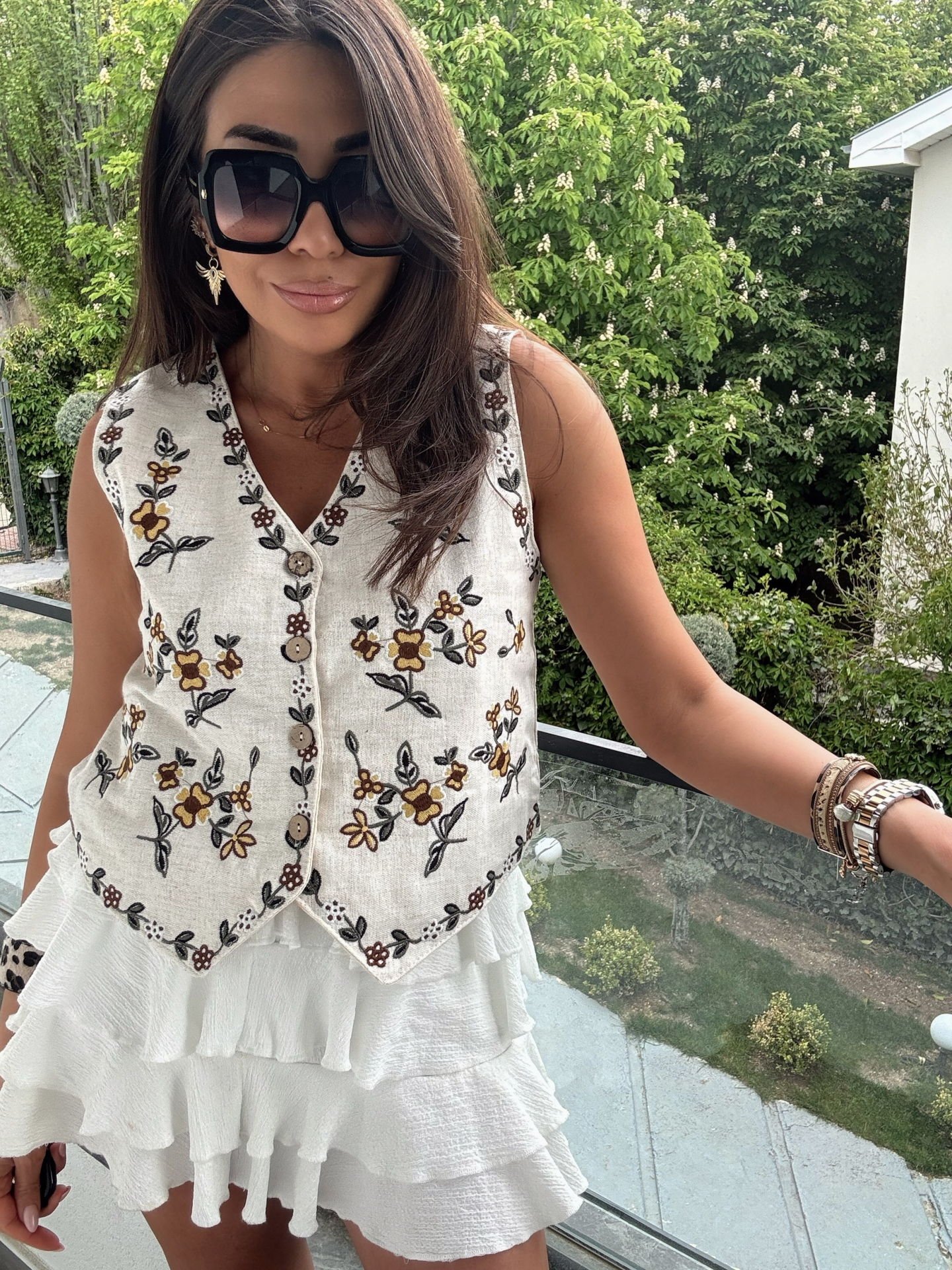 Otantik Nakışlı Keten Yelek