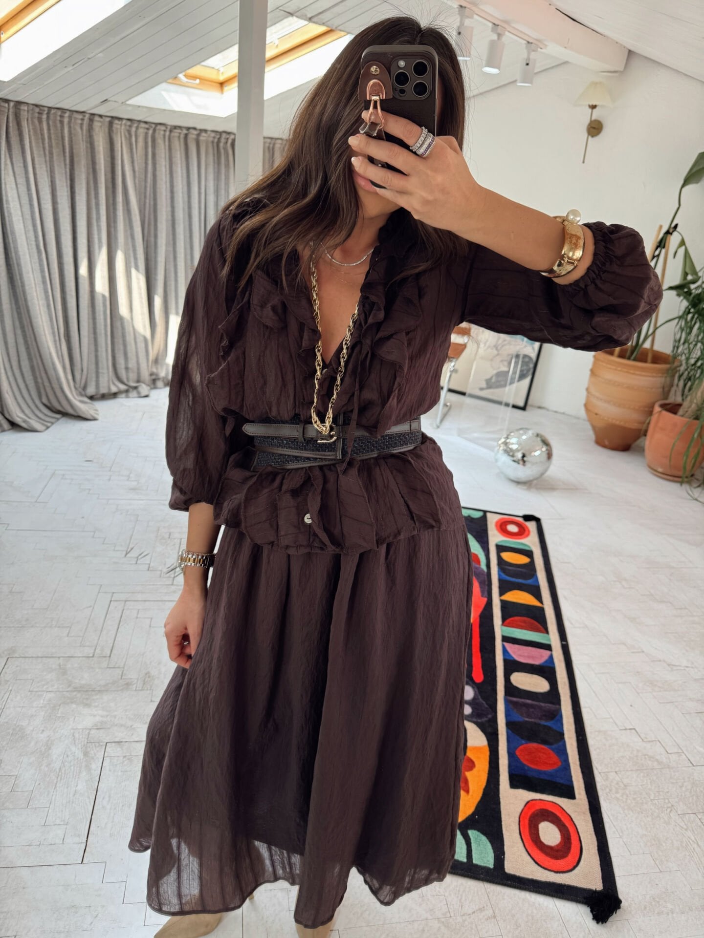 Fırfırlı şifon etek &gömlek takım