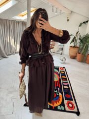 Fırfırlı şifon etek &gömlek takım