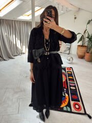 Fırfırlı şifon etek & gömlek takım siyah