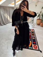 Fırfırlı şifon etek & gömlek takım siyah