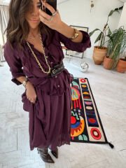 Fırfırlı şifon etek gömlek takım bordo