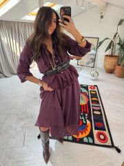 Fırfırlı şifon etek gömlek takım bordo