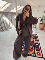 Tensel kumaş kimono takım acı kahve