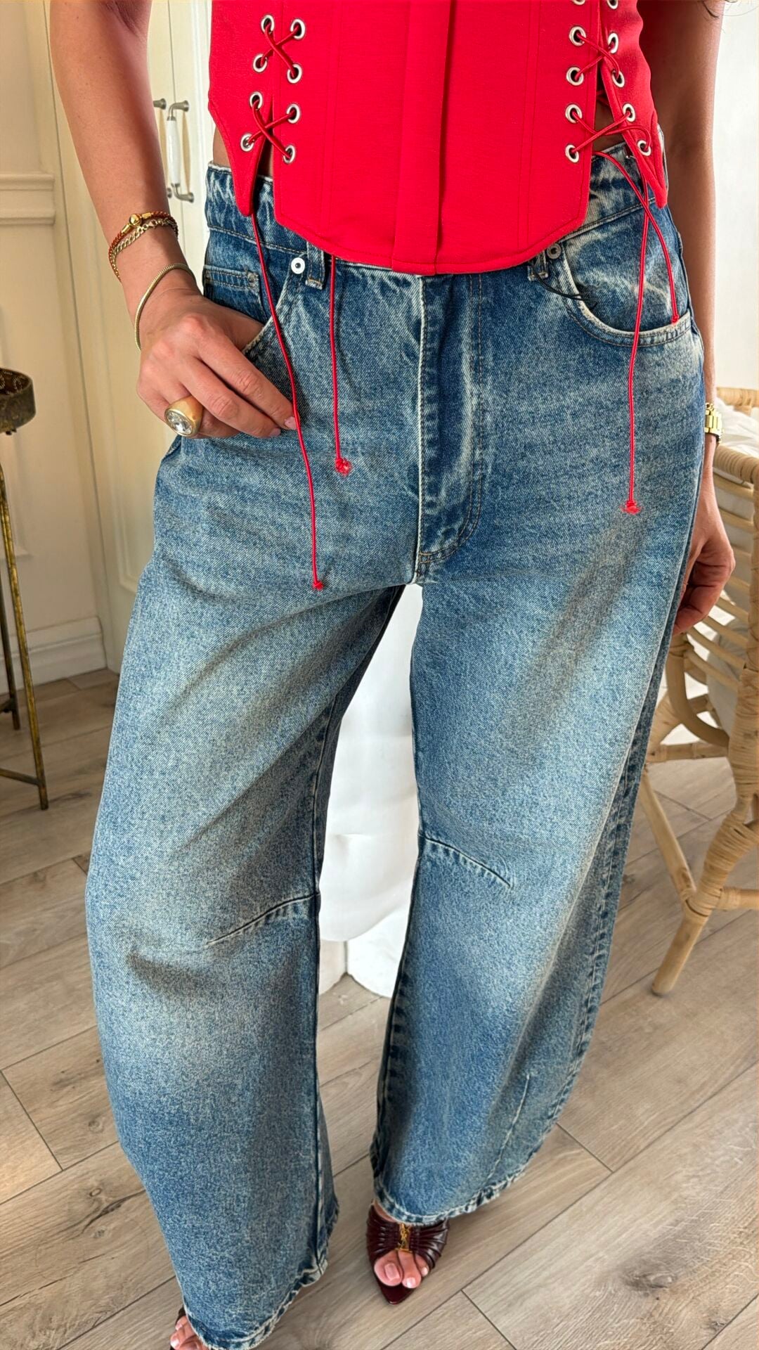 PENSLİ ESKİTME BAGGY JEAN